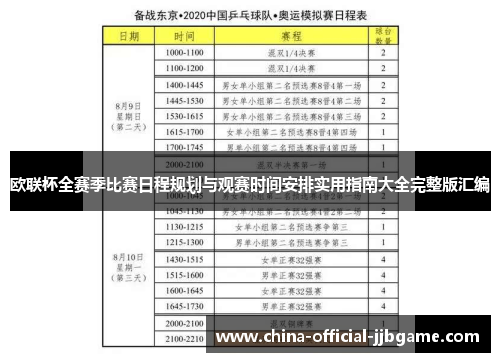 欧联杯全赛季比赛日程规划与观赛时间安排实用指南大全完整版汇编